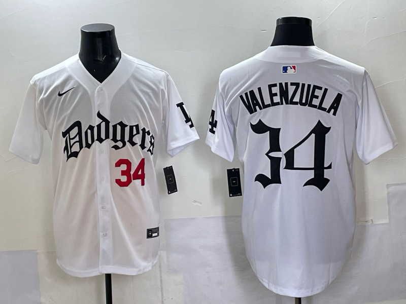 Men Los Angeles Dodgers 34 Valenzuela white Nike 2025 MLB jersey 056